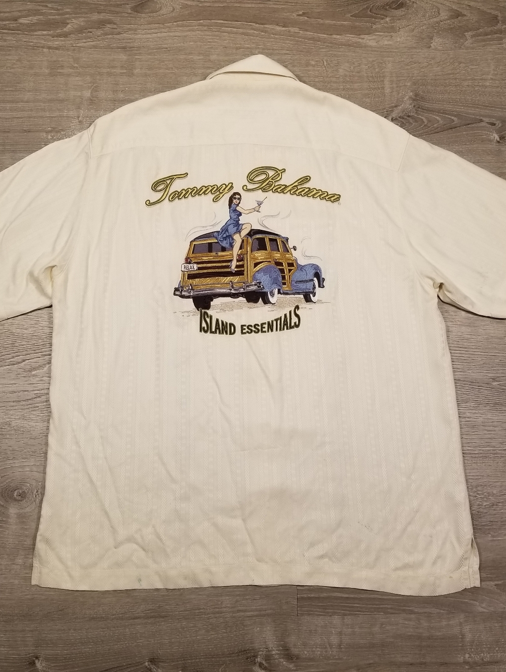 Tommy Bahama Men's 100% Silk Button-Up Shirt Island Essentials Beige Large Woody